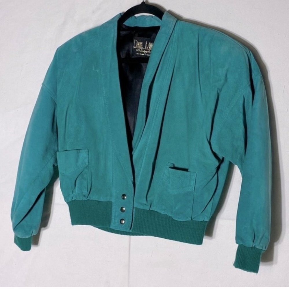 Vintage Daniel Marcus Cropped Teal Suede 90s Jacket M - Picture 15 of 15